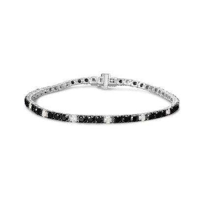 .925 Sterling Silver 3.0 Cttw Black and White Diamond Tennis Bracelet (I-J Color, I2-I3 Clarity) - 7.25" Inches