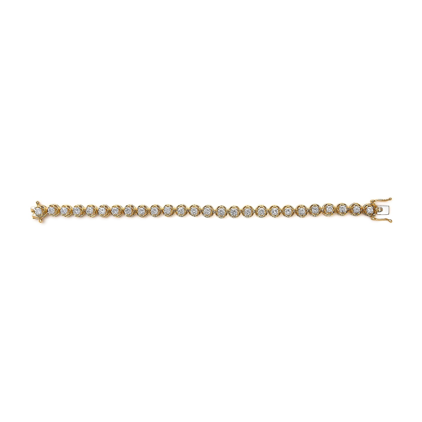 14K Yellow Gold Plated .925 Sterling Silver 3 9/10 Cttw Diamond Buttercup Style Tennis Bracelet