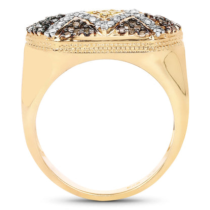 14K Yellow Gold Plated 0.61 Carat Genuine Multi Diamond .925 Sterling Silver Ring