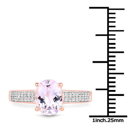 14K Rose Gold Plated 2.91 Carat Genuine Kunzite and White Zircon .925 Sterling Silver Ring
