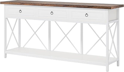 Tribesigns 70.8" Console Table with 3 Drawers, Farmhouse Entryway Table with Storage Shelf, Narrow Long Sofa Foyer Table for Entryway, Hallway (White/Brown)