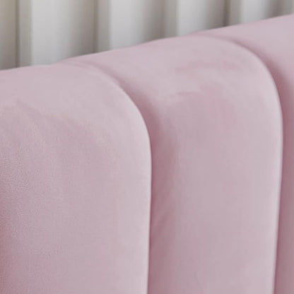 Livinia Twin Size Elton Velvet Platform Bed, Upholstered Bed Frame with Vertical Channel Tufted Headboard Footboard, Strong Wood Slats, No Box Spring Needed, Pink (Twin)