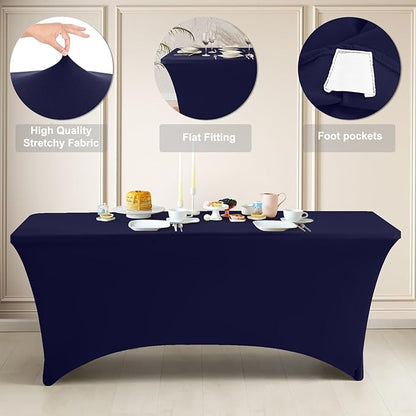ABCCANOPY 2 Pack 6 FT Navy Spandex Table Cover Stretch Fitted Wrinkle Resistant Tablecloth Reuse for Rectangular Folding Table Patry Event Wedding Banquet Protector