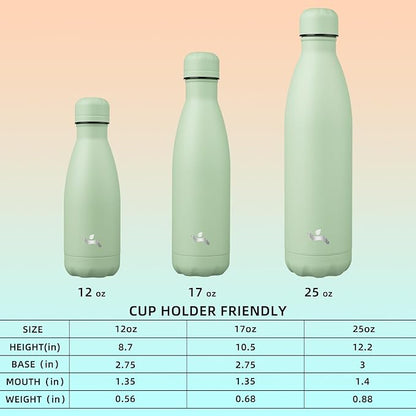 Insulated Water Bottles,17 oz Double Wall Stainless Steel Vacumm Metal Flask for Sports Travel,Macaron Green