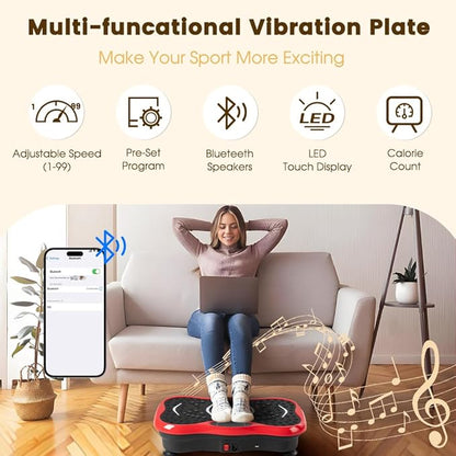 Vibration Plate Exercise Machine for Whole Body Workout - Home Fitness Vibrating Platform with Resistance Bands - Improve Circulation, Muscle Tone & Bone Density - Supports Up to 330 lbs