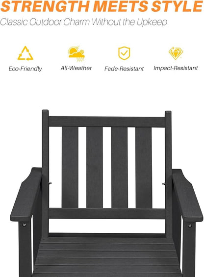 HDPE Outdoor Dining Set of 6, Patio Dining Table Set with 4 Chairs and 1 Bench, 6 Pieces HDPE Dining Set with Umbrella Hole, Outdoor Furniture Sets for Deck, Poolside, Garden, Obsidian