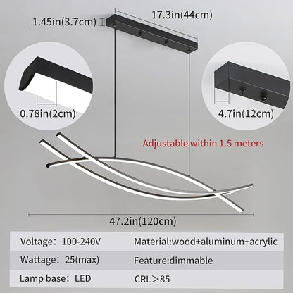 Modern Chandelier, Linear Pendant Light LED Dimmable Hanging Light Fixture, 3000K-6500K with Remote Control (Black, 47IN)