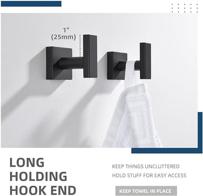 Angle Simple Bathroom Towel Hooks, Stainless Steel Robe Coat Hooks for Wall, Matte Black, 2 Pack