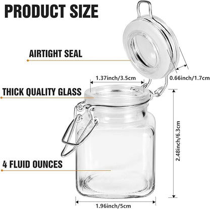 Spice Jars, 12 Pack 4oz Small Glass Jars with Airtight Hinged Lid, With 12 Spice Labels & Silicone Funnels, Airtight Glass Jars for Spices, Art Craft Storage (12 Pack)