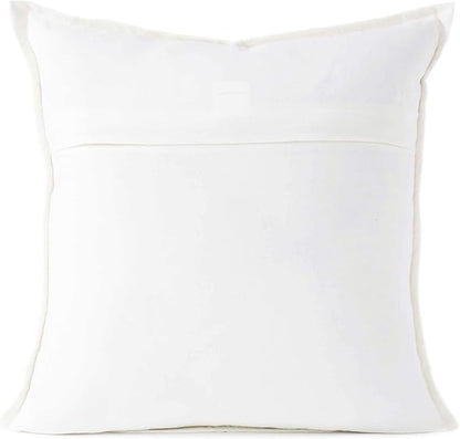 Eyes of India Embroidered Decorative Boho Throw Pillow Cover with Mirrors, Handmade Bohemian Accent Cushion Case for Sofa Couch Bedroom Living Room (White, 16" x 16")