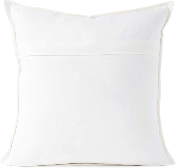 Eyes of India Embroidered Decorative Boho Throw Pillow Cover with Mirrors, Handmade Bohemian Accent Cushion Case for Sofa Couch Bedroom Living Room (White, 24" x 24")