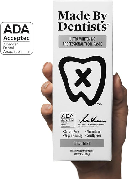 Professional Ultra Whitening Toothpaste - 2 Pack - Sensitive Teeth Whitening Toothpaste with Sodium Fluoride & Hydrogen Peroxide, ADA Approved, Vegan, 2 x 4.2oz
