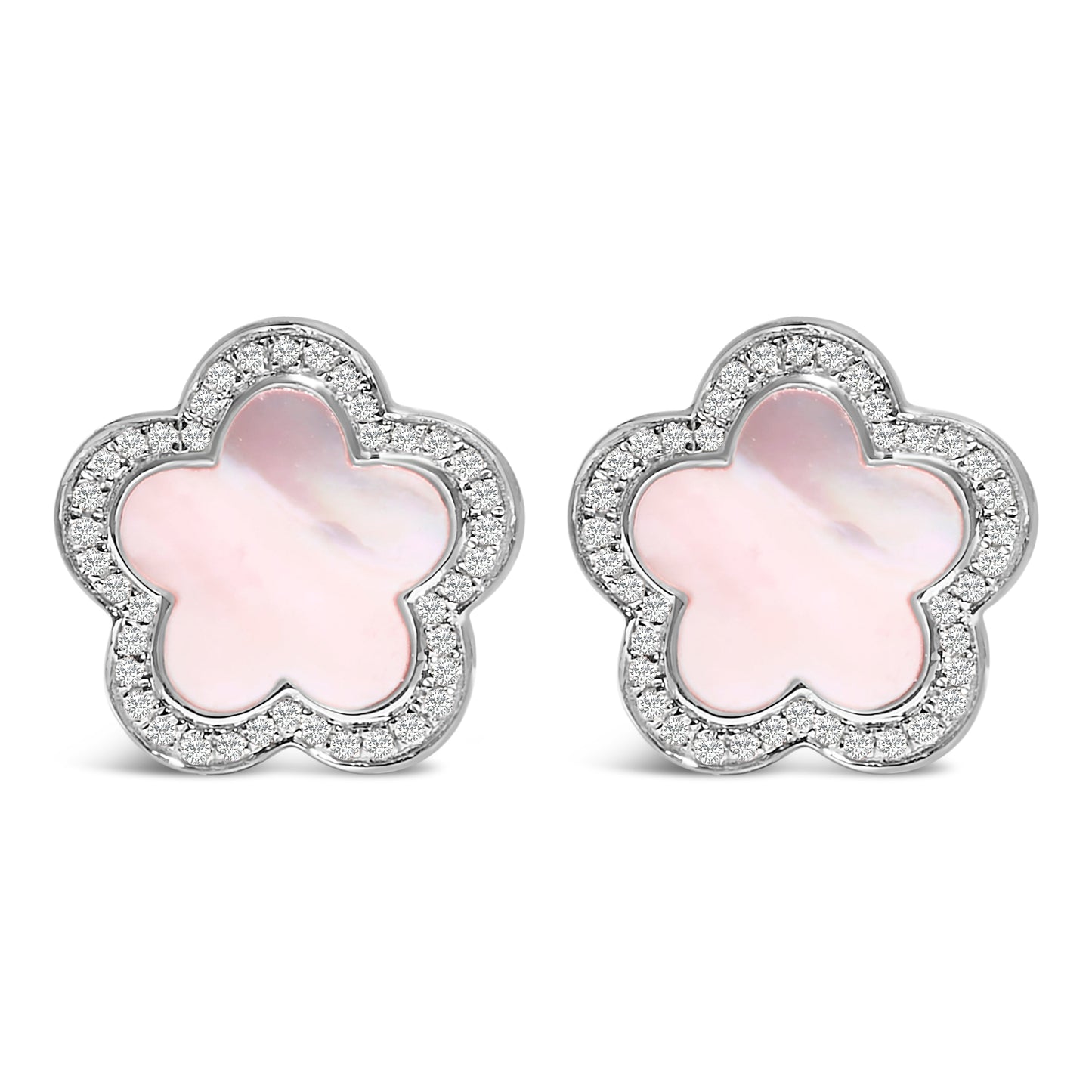 14K White Gold Mother of Pearl and 1/5 Cttw Diamond Halo Star Stud Earrings