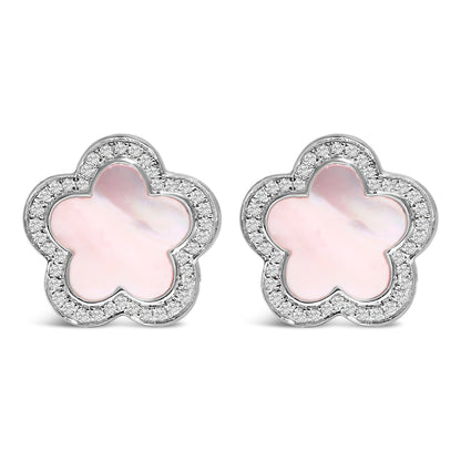 14K White Gold Mother of Pearl and 1/5 Cttw Diamond Halo Star Stud Earrings
