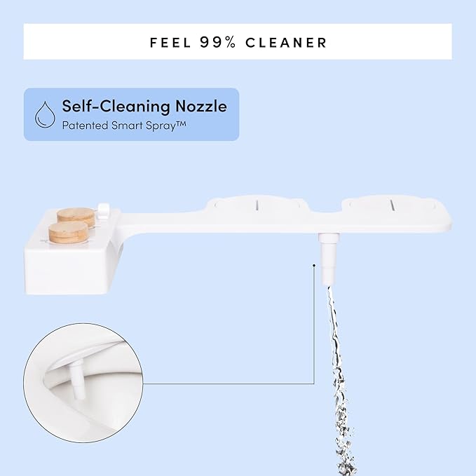 TUSHY Spa Self-Cleaning Warm Water Toilet Bidet Attachment. Adjustable Nozzle, Angle & Pressure Control. Easy DIY Home Install, Requires Sink Access for Optional Warm Water Control. (Biscuit/Platinum)