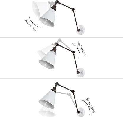 JONATHAN Y JYL7462C Rover 7" Classic Industrial Metal Adjustable Arm LED Wall Sconce, White/Oil Rubbed Bronze for Bedroom, Bathroom, Vanity