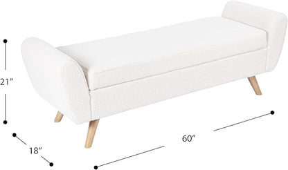 HomePop Modern Storage Bench with Wood Legs Home Décor|Bench with Storage for Living Room & Bedroom - Sherpa Cream