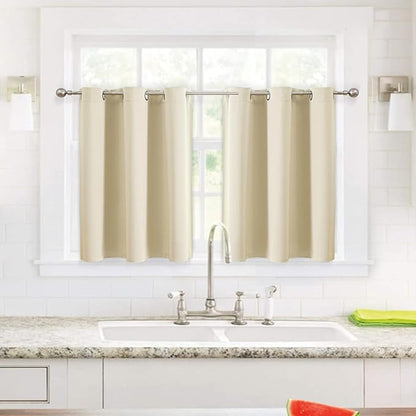 ChrisDowa Small Window Curtains for Kitchen and Bedroom - Grommet Short Thermal Insulated Room Darkening Curtains (2 Panels, Beige, 34 x 36 Inch)