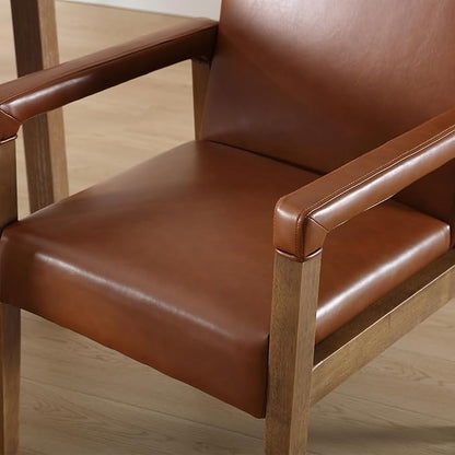 Mid Century Modern Dining Chairs Set of 2 Faux Leather Upholstered Living Room Side Chair, Kitchen Arm Chair with Solid Wood Legs for Home Kitchen & Restaurant, PU Brown