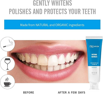 Niusmile Teeth Whitening Toothpaste | Activated Charcoal & Coconut Oil | SLS & Fluoride Free | Peppermint Taste