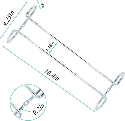10 Inch Wine Glass Rack Under Cabinet Shelf Stemware Storage Hanging Hanger Organizer Glasses Holder with Drying Under Counter Metal for Kitchen and Bar Set of 2 Silver
