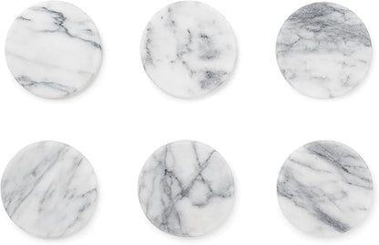 Fox Run 48749 Natural White Polished Marble Stone Coasters, Set of 6
