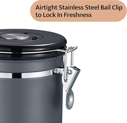 Veken Coffee Canister, Airtight Stainless Steel Kitchen Food Storage Container with Date Tracker and Scoop for Grounds Coffee, Beans, Tea, Flour, Cereal, Sugar, Cookies Jars, 22OZ Gray
