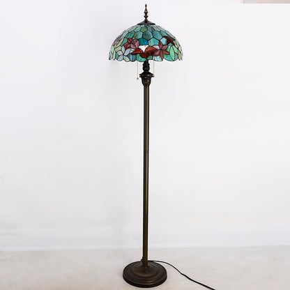 Tiffany Floor Lamp Stained Glass Lamp Standing Reading Light 16x16x70 Inch for Living Room (Red Green Flowers)