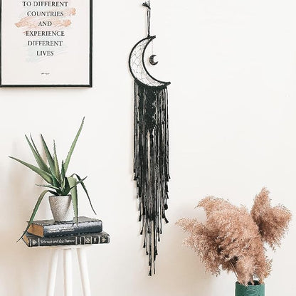 MOONFLY Black Moon Dream Catcher with Handmade Woven Cotton Dream Catchers Boho Macrame Wall Hanging Home Decoration Ornament Craft Gift (Black Moon)