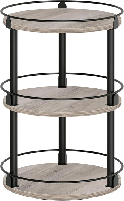 3-Tier Lazy Susan Organizer, Rotating Spice Rack, Spinning Organizer, Industrial Turntable Spice Rack Organizer for Cabinet, Kitchen Countertop, Greige and Black SR23BG