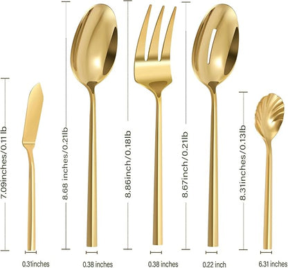 Silverware 65-Piece Gold Flatware Set with Serving Utensils Stainless Steel Thick Heavy Mirror Polished Cutlery Set for Wedding Hotel Restaurant, Service for 12