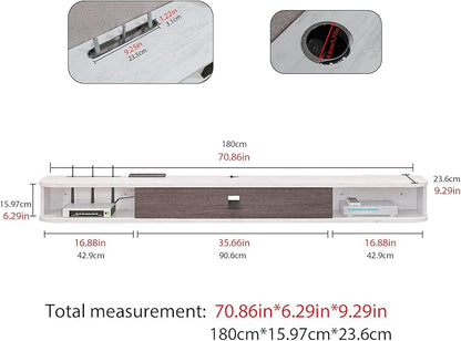 Pmnianhua Floating TV Console, 70'' Wall-Mounted Media Console TV Cabinet Floating TV Stand Entertainment Shelf with Door and Storage (Grayish-White)