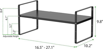 Expandable Cabinet Storage Shelf Stackable Organizer Rack for Kitchen Bathroom Pantry Spice Cupboard Countertop Home Office Desk Heavy Duty Nonslip Black Large 2 Pack