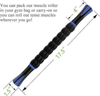 Muscle Roller Massage Roller Stick for Athletes, Help Reducing Muscle Soreness Cramping Tightness Leg Arms Back Calves Muscle Massager（Blue-Black- 18 inch）