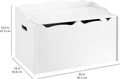Amazon Basics Kids Toy Box, Wooden Organizer Storage Chest,White, 30" x 18" x 19"
