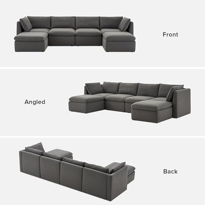 mopio Oversized Modular Sectional Sofa with Fully Removable Covers and Storage, Convertible U, L-Shaped and Sleeper Sectional, Modern Couches with Ottoman Chaise (Stone Gray Fabric, 6 Seats, U)