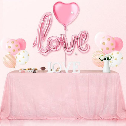 SquarePie Sequin Tablecloth 60 x 120 Inch Pink Sparkly Table Linen for Wedding Party