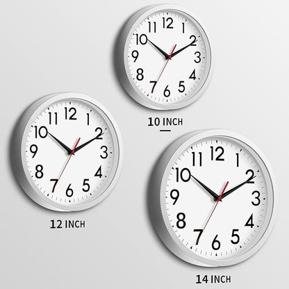 Wall Clock Modern Battery Operated 10 Inch Simpel Silent Non Ticking Decorative for Kitchen Office Outdoor Bedroom Living Room School Classroom(Silver)