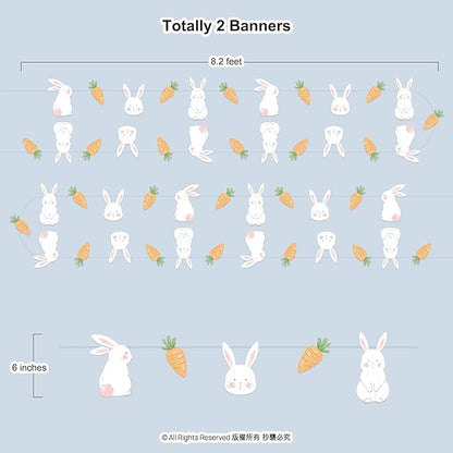 Cheerland Bunny Garland Party Decorations Cute Rabbit Carrot Banner Hanging Streamer for Girls Kids Birthday Baby Shower Classroom Home Office Decor Easter Garden Animal Tea Parties Supplies 2pcs