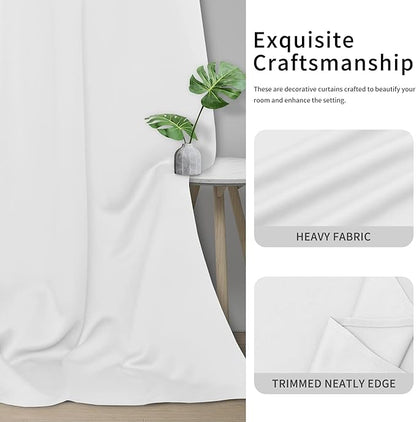 Easy-Going Blackout Curtains for Bedroom, Solid Thermal Insulated Grommet and Noise Reduction Window Drapes, Room Darkening Curtains for Living Room, 2 Panels(42x63 in, White)