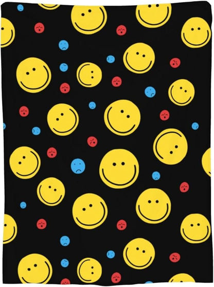 Smiley Face Throw Blanket Soft Smiley Fleece Blanket Men Women Gift for Kids Boys Girls for Party Couch Sofa Bed Deco Blankets 50x40 Inches