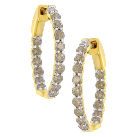 Créoles en argent sterling plaqué or jaune 10 carats avec diamants (2 carats au total, couleur K-L, pureté I2-I3)