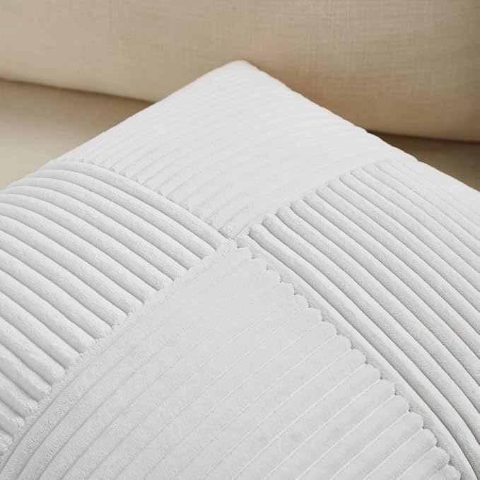 Fancy Homi 2 Packs Pure White Decorative Throw Pillow Covers 20x20 Inch for Living Room Couch Bed Sofa, Rustic Farmhouse Boho Home Decor, Soft Corss Corduroy Patchwork Accent Cushion Case 50x50 cm