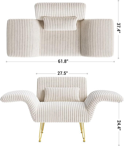 Txtin's Comfy Accent Chair Reading Chair for Bedroom Cozy Wing Arm Living Room Single Sofa Chair with Angle Adjustable Arms Beige Corduroy Easy Assembly