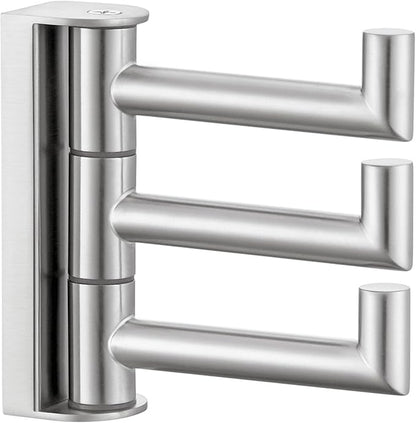 Angle Simple Swivel Towel Hook 3 Arms, SUS 304 Stainless Steel Foldable Robe Towel Hook for Bathroom, Wall Coat Holder, Brushed Nickel