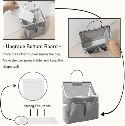 2pcs Small Wall Hanging Organizer Bag, Linen Fabric Door Hanging Storage Basket with Pockets, Waterproof Bin for Kitchen, Bedroom, Office, RV Camper (White)