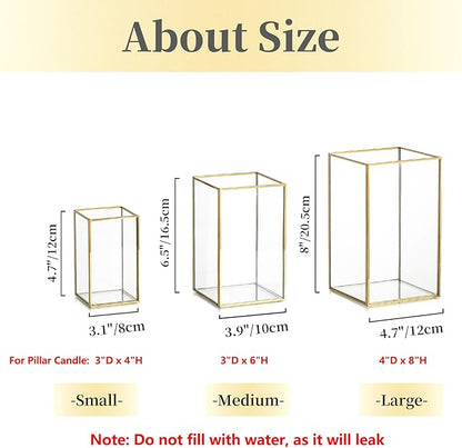 Glass Hurricane Candle Holder Large - Hewory 18pcs Gold Rectangle Flower Holders Centerpiece for Table, Tall Floor Square Pillar Candle Lantern for Wedding, Anniversary, Party, Fireplace, Dining Room