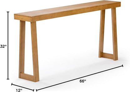 Plank+Beam Solid Wood Console Table, 66 Inch, Sofa Table, Narrow Entryway Table for Hallway, Behind The Couch, Living Room, Foyer, Easy Assembly, Pecan