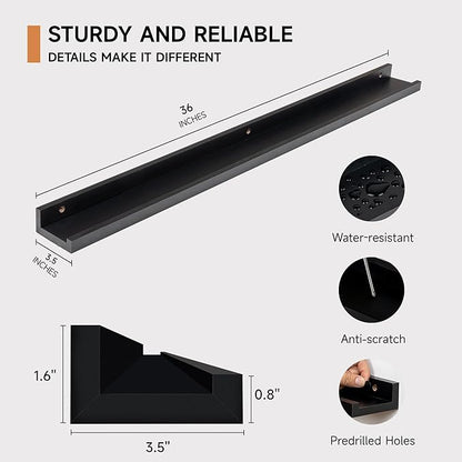 Picture Ledge Shelf for Wall, Floating Shelves Set of 4, 36 Inch Long Nursery Book Shelves for Toys Storage, Kids Bookshelf Wall Mounted for Books Photo Frames, Black