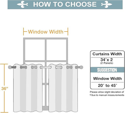 ChrisDowa Small Window Curtains for Kitchen and Bedroom - Grommet Short Thermal Insulated Room Darkening Curtains (2 Panels, Stone Blue, 34 x 36 Inch)